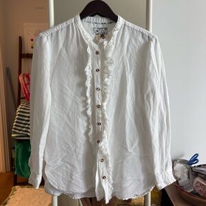 Pilcro Anthropologie Ruffle-Trim linen Button-Down Shirt